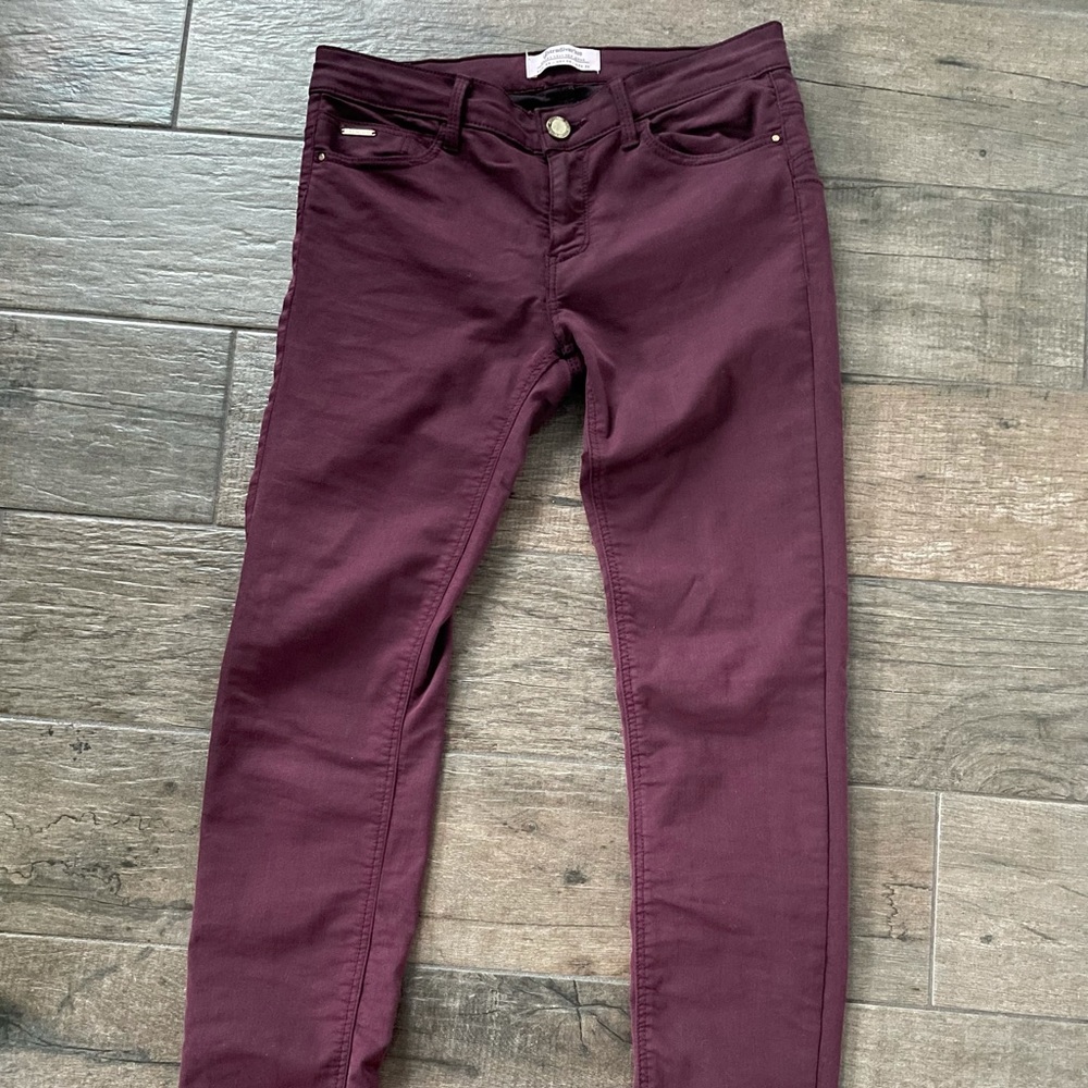 Burgundy Mid Rise Skinny Jeggings
